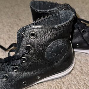 Black faux leather Converse